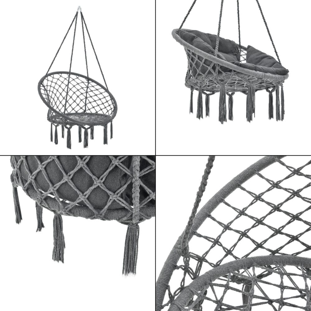 Hängesessel Kailua Max. 150 kg Indoor Outdoor mit Kissen Dunkelgrau