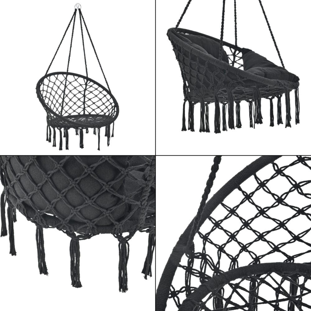 Hängesessel Kailua Max. 150 kg Indoor Outdoor mit Kissen Schwarz