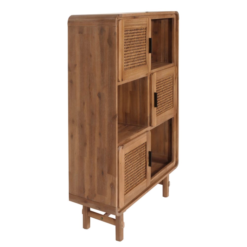 Highboard Kommode Rattan Akazie Massiv-Holz gebeizt 141x90x35cm