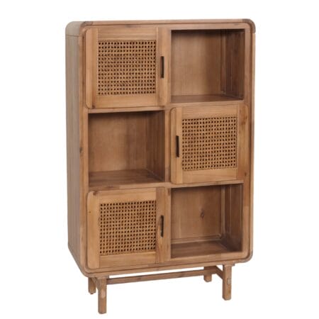 Highboard Kommode Rattan Akazie Massiv-Holz gebeizt 141x90x35cm