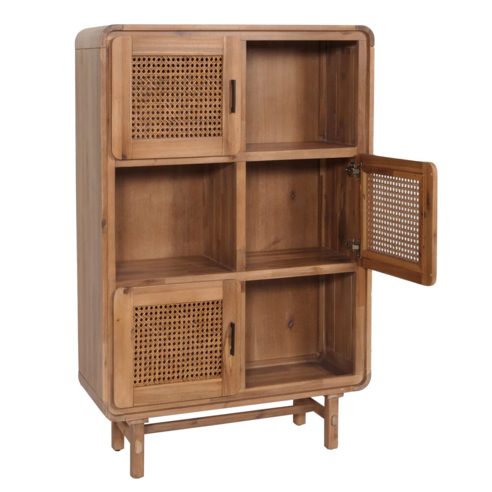 Highboard Kommode Rattan Akazie Massiv-Holz gebeizt 141x90x35cm