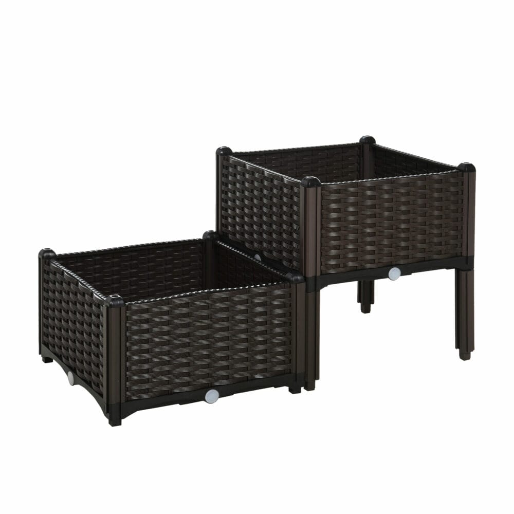 Hochbeet 2er Pflanzkasten Rattan-Optik 40x40x44cm