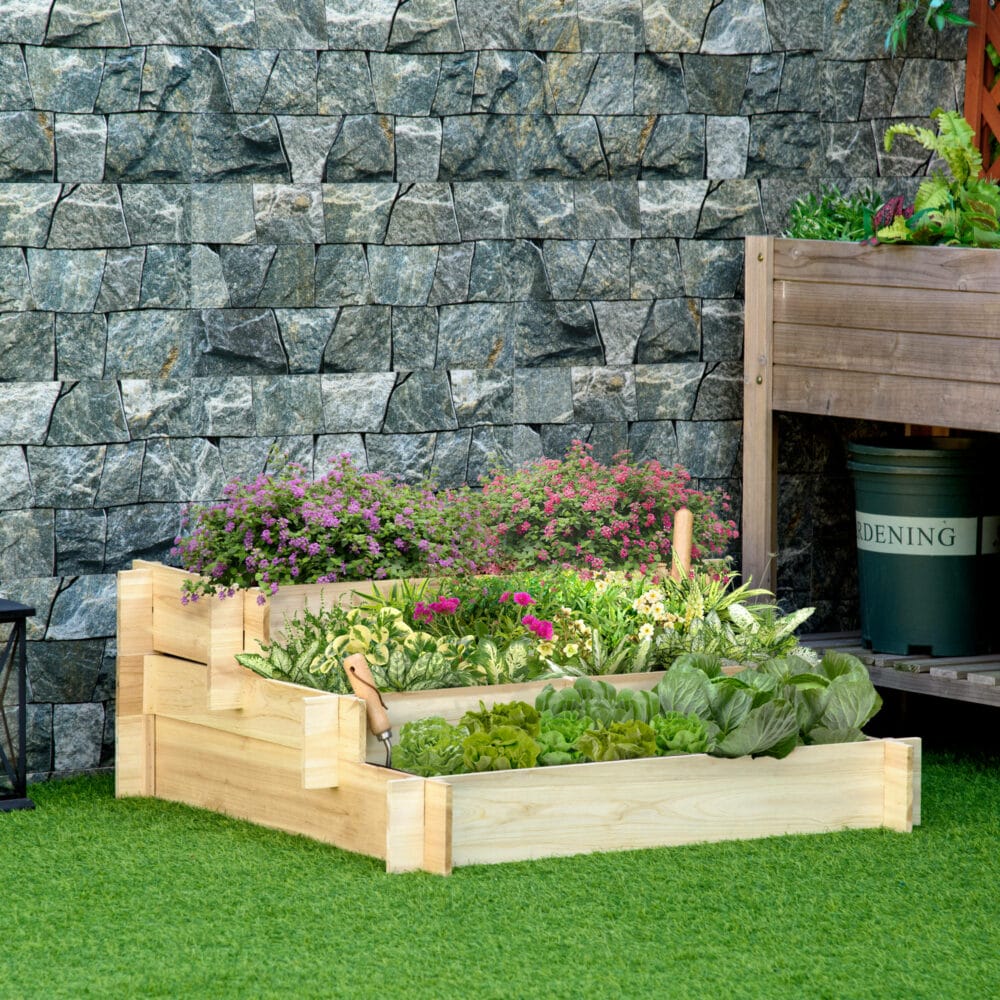 Hochbeet 3 Stufen Gartenbeet Pflanzenbeet Kräuterbeet 93x93x35cm