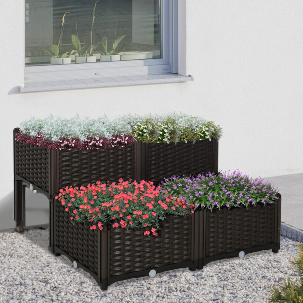 Hochbeet 4er Pflanzkasten Rattan-Optik 40x40x44cm