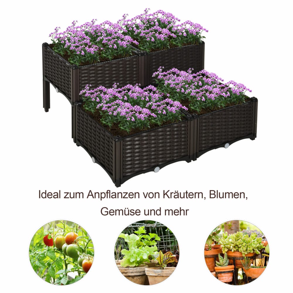 Hochbeet 4er Pflanzkasten Rattan-Optik 40x40x44cm