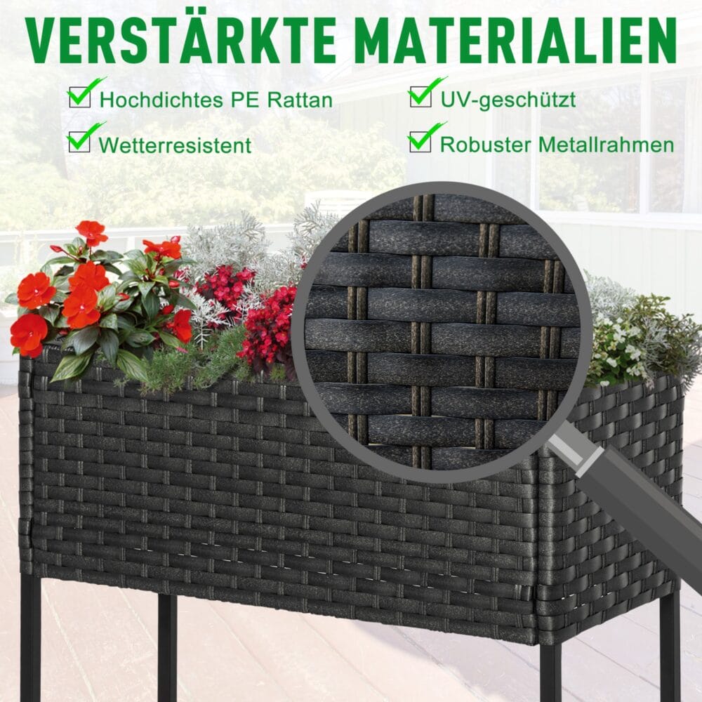 Hochbeet Blumenkasten Poly Rattan 70x30x72cm