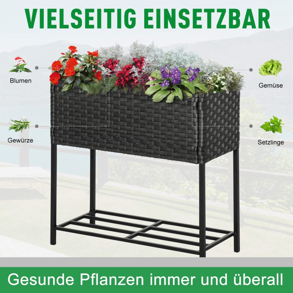 Hochbeet Blumenkasten Poly Rattan 70x30x72cm