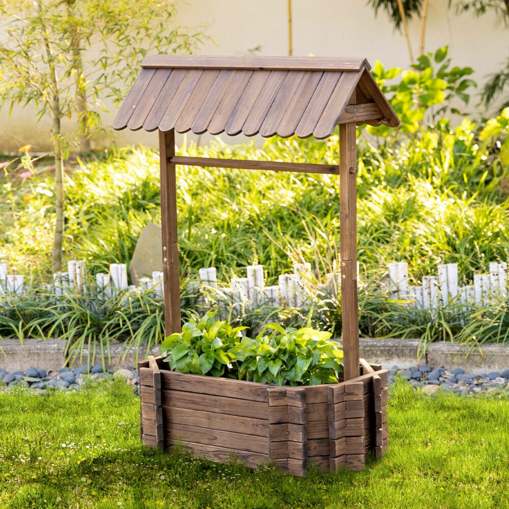 Hochbeet Holzbrunnen mit Dach 93x55x137cm