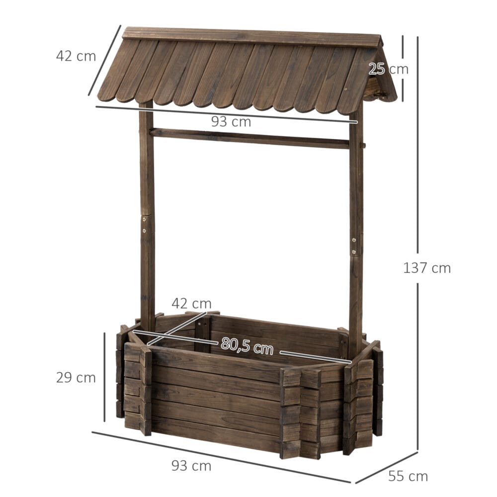 Hochbeet Holzbrunnen mit Dach 93x55x137cm