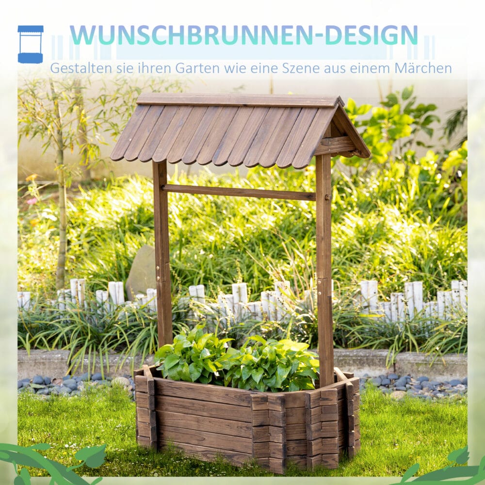 Hochbeet Holzbrunnen mit Dach 93x55x137cm