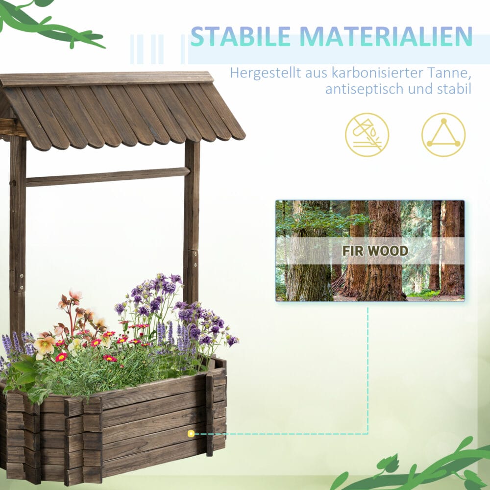 Hochbeet Holzbrunnen mit Dach 93x55x137cm