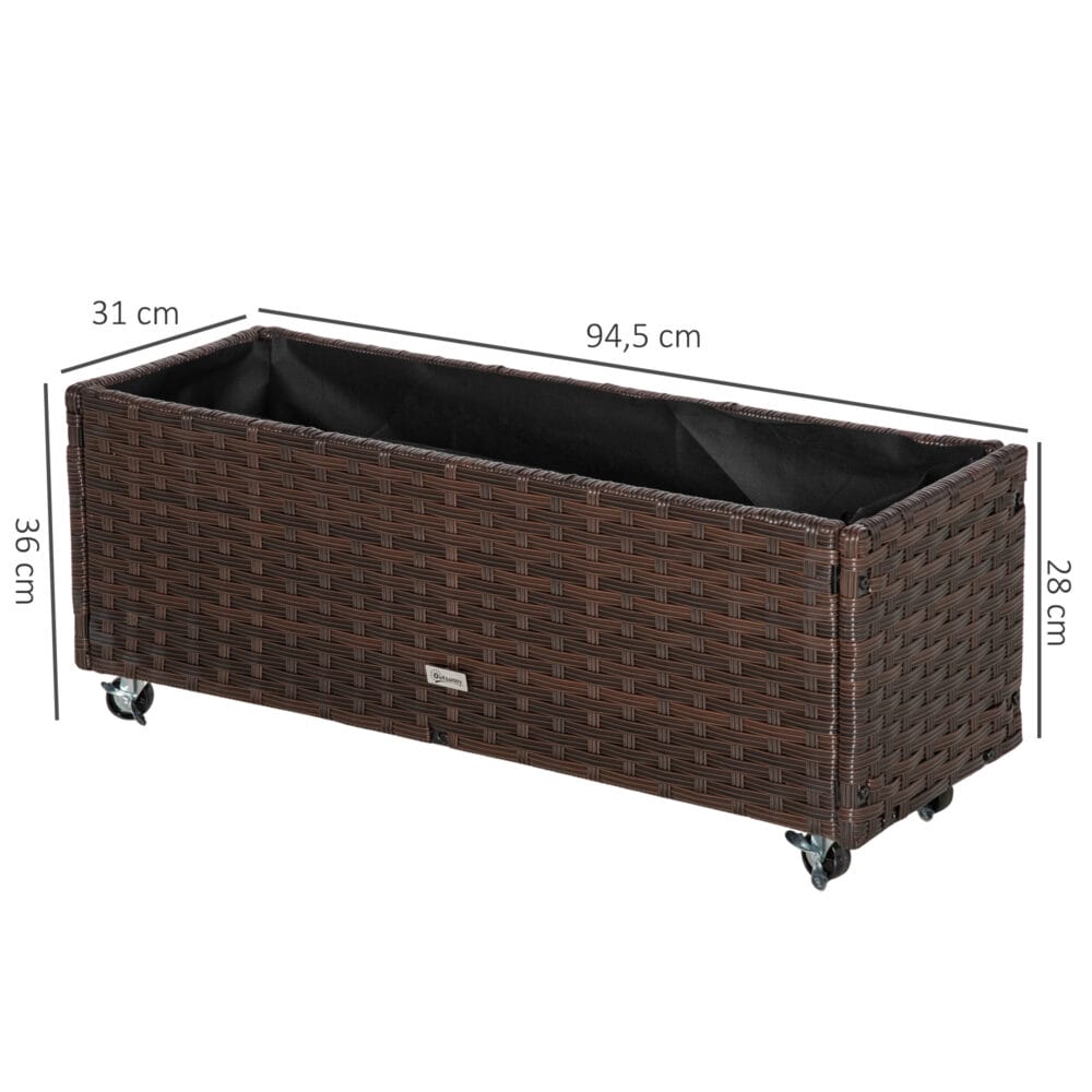 Hochbeet Pflanzkasten Poly Rattan mit Rollen 94.5x31x36cm