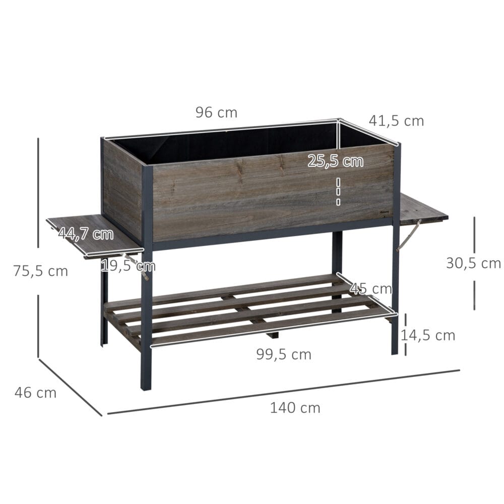 Hochbeet Pflanzkasten mit 2 faltbaren Ablagen Metallbeine 140x46x75.5cm