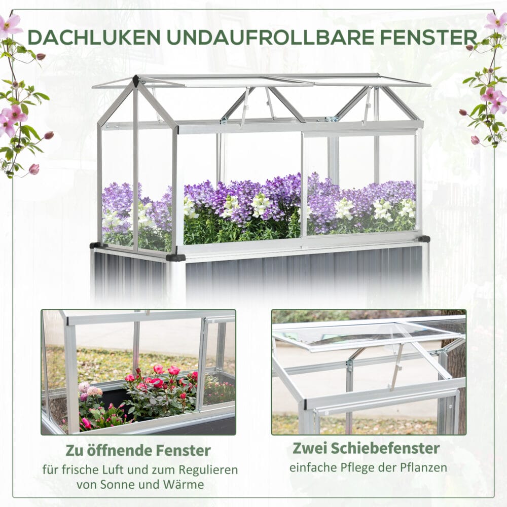 Hochbeet mit Frühbeet Aufsatz Mini-Gewächshaus 114x60x129cm