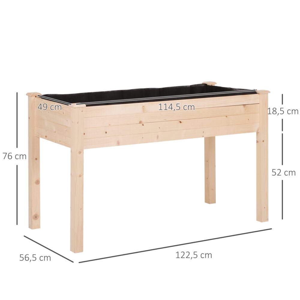 Hochbeet mit Vliesstofftuch Massivholz 122.5x56.5x76cm