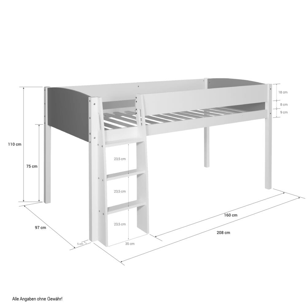 Hochbett Kinderbett Spielbett 90x200cm Weiss