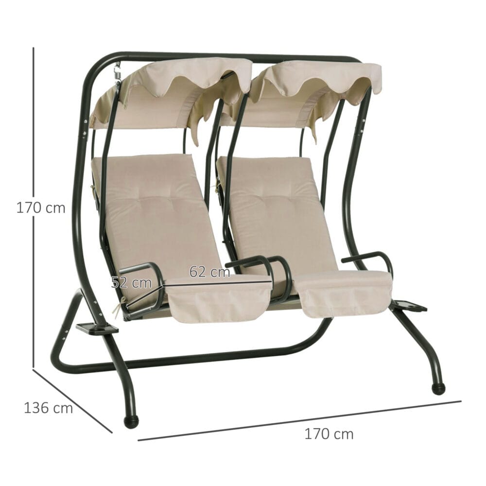 Hollywoodschaukel 2-Sitzer Beige 170x136x170cm