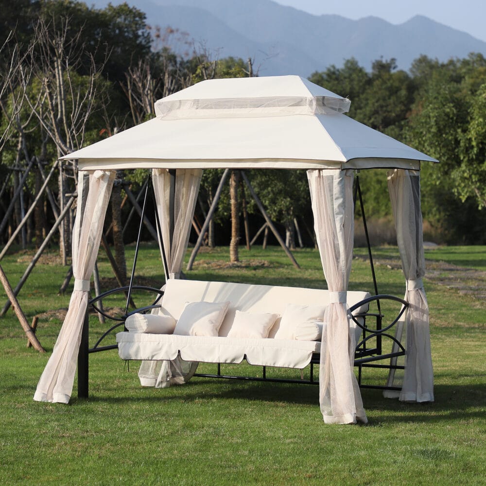 Hollywoodschaukel Pergola 3 Pers. + Seitenwände + Liegefunktion