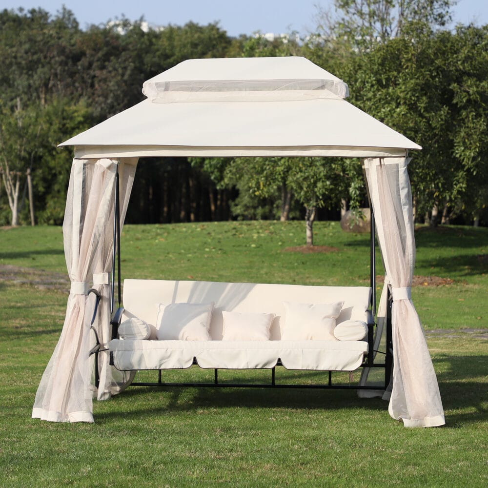Hollywoodschaukel Pergola 3 Pers. + Seitenwände + Liegefunktion