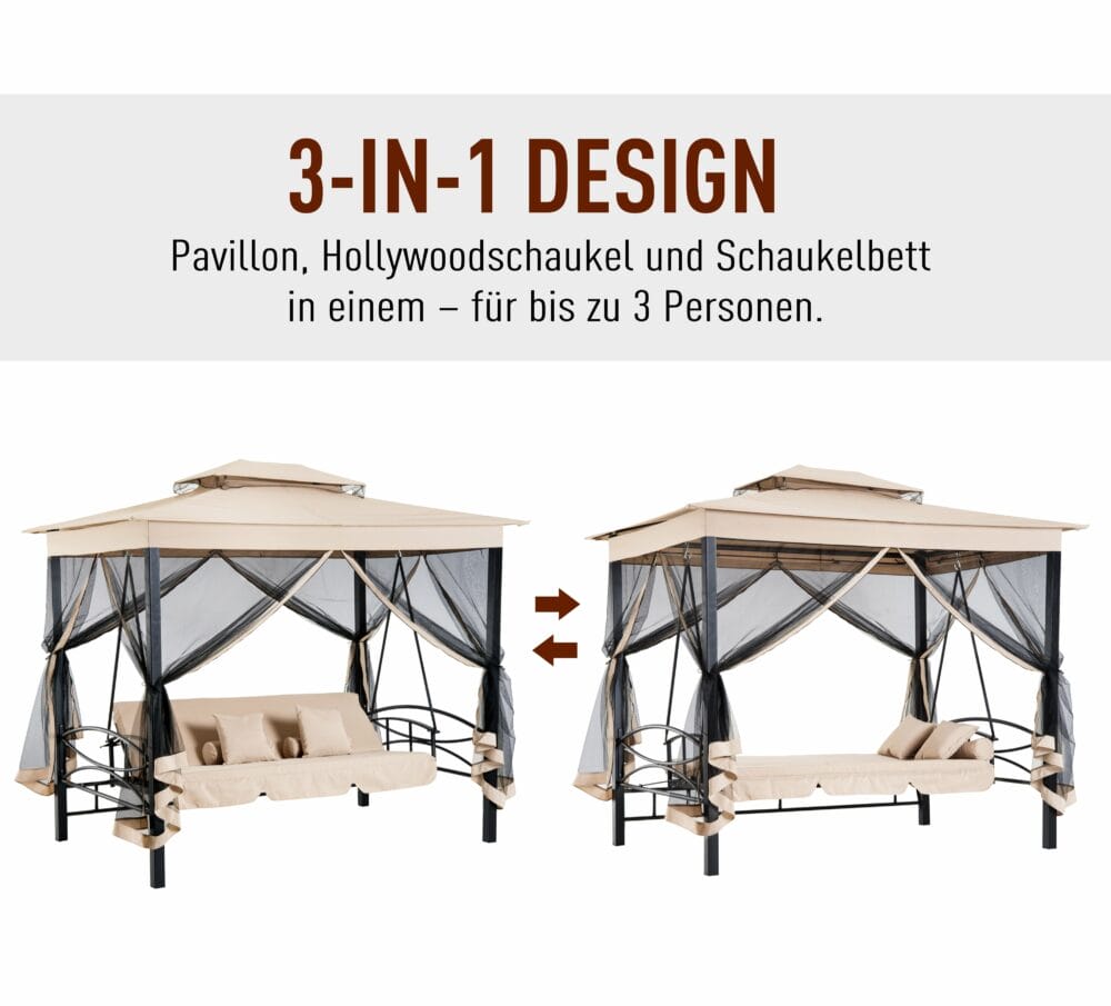 Hollywoodschaukel Pergola 3 Pers. + Seitenwände + Liegefunktion