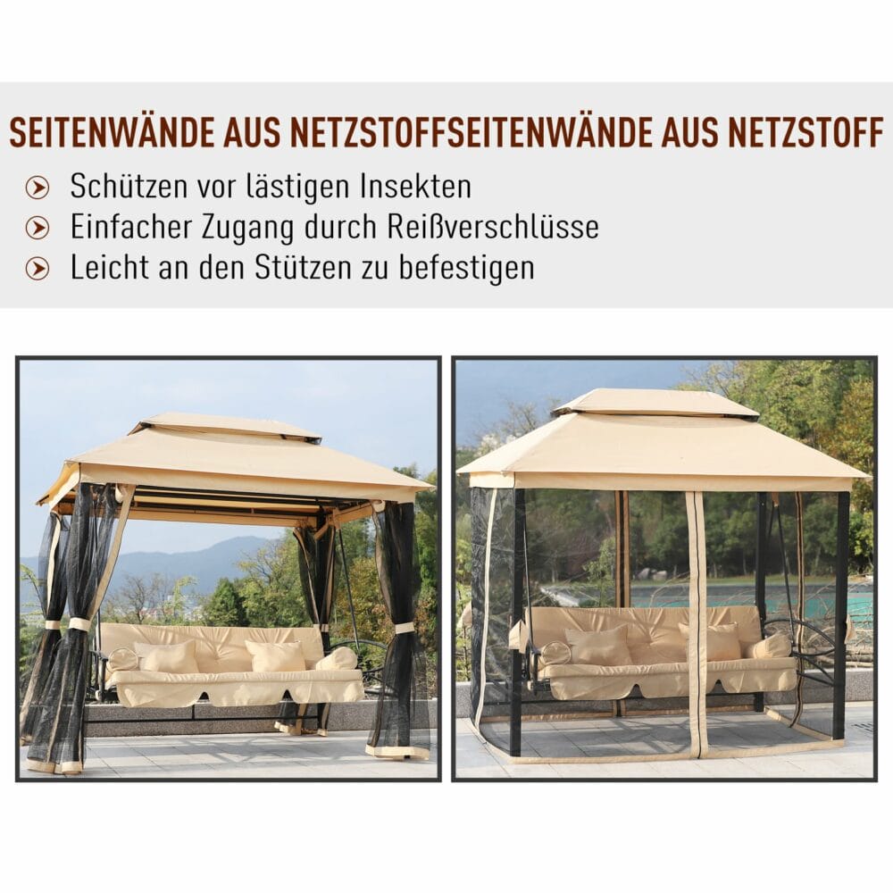 Hollywoodschaukel Pergola 3 Pers. + Seitenwände + Liegefunktion