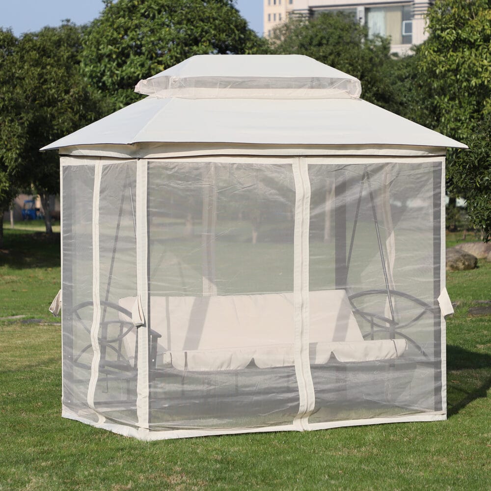 Hollywoodschaukel Pergola 3 Pers. + Seitenwände + Liegefunktion