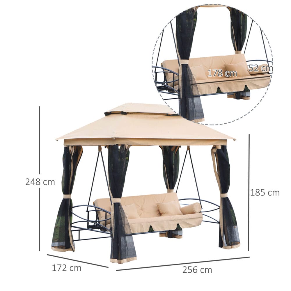 Hollywoodschaukel Pergola 3 Pers. + Seitenwände + Liegefunktion