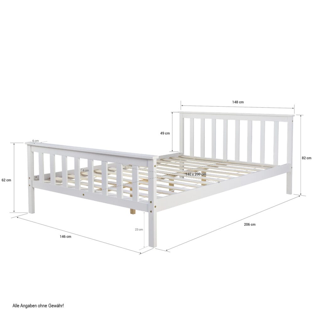 Holzbett Doppelbett 140x200cm Weiss