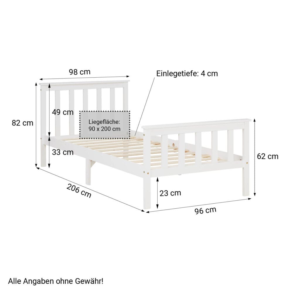 Holzbett Doppelbett 90x200cm Weiss