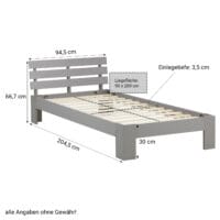 Holzbett Einzelbett 90x200cm Grau