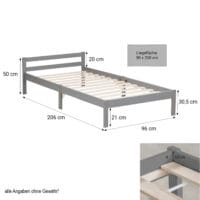 Holzbett Einzelbett 90x200cm Grau