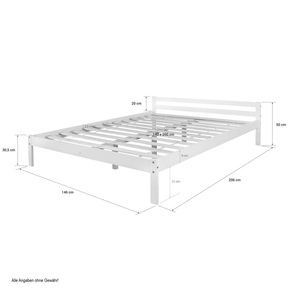 Holzbett Jugendbett 140x200cm Weiss