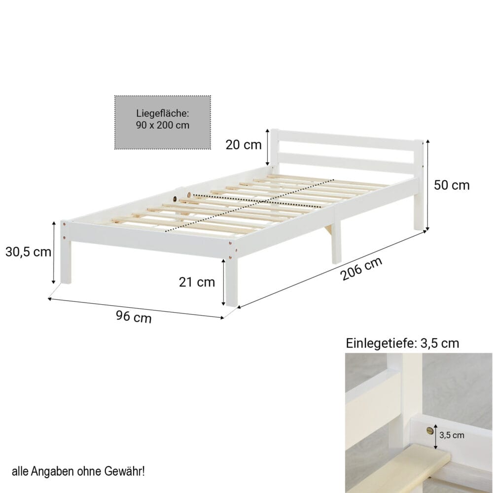 Holzbett Jugendbett 90x200cm Natur