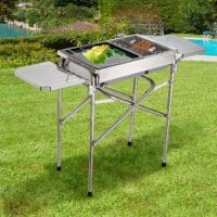 Holzkohlegrill Edelstahl mit Grillplatte und Ablagen