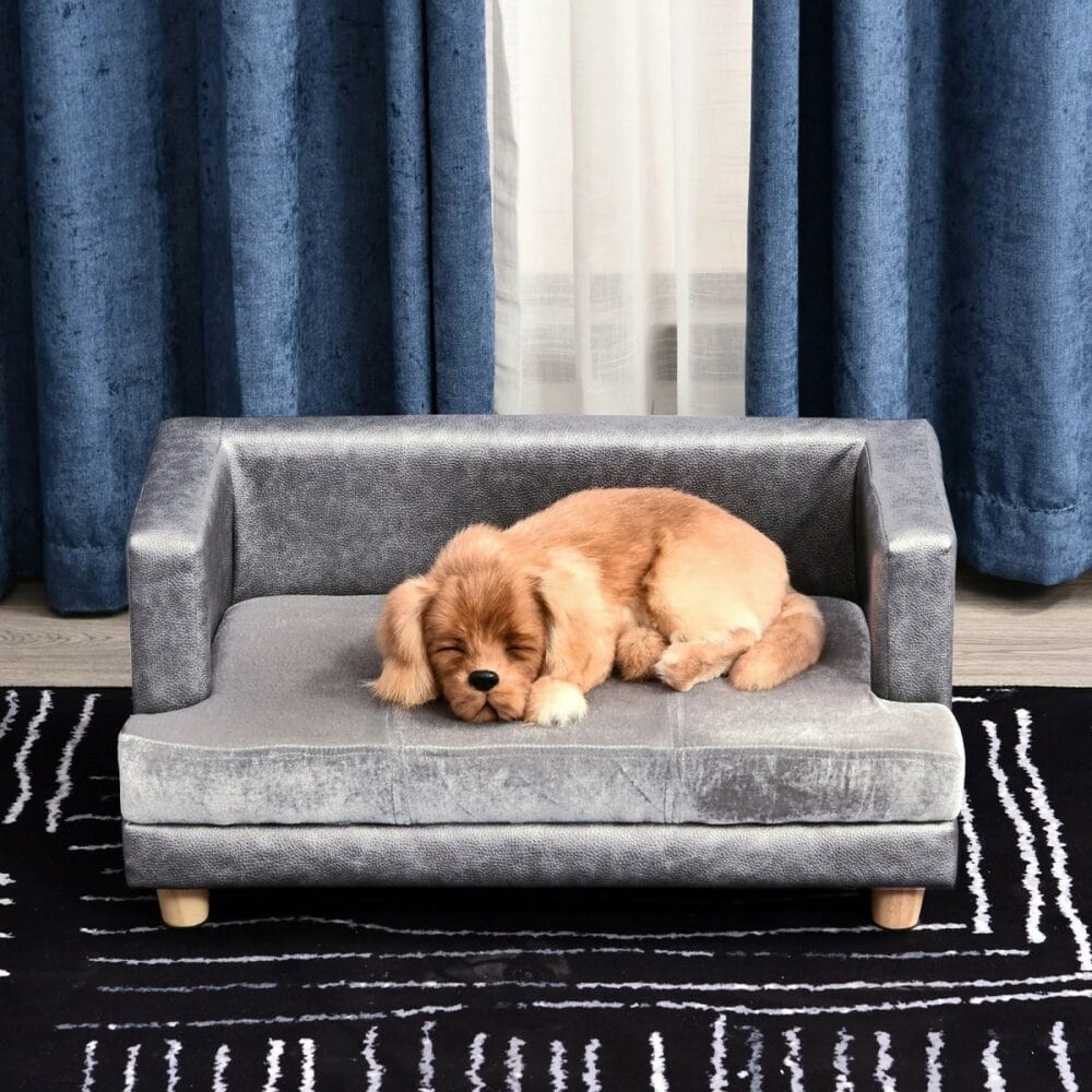 Hundesofa PU-Leder + Kurz-Plüsch Hundebett grau