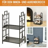 Kaminholzregal mit Kaminbesteck 51cm Gold Schwarz