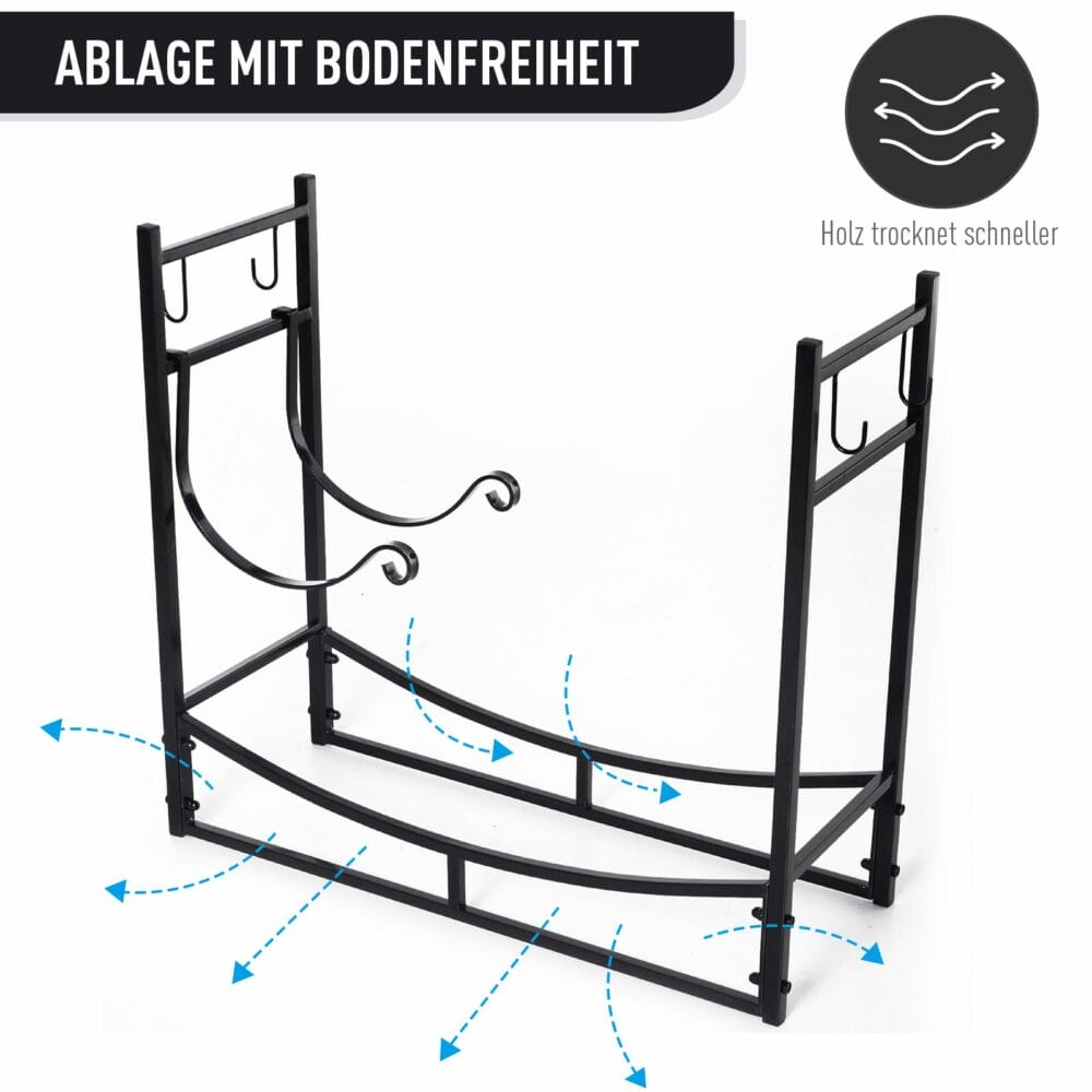 Kaminholzregal mit Schürhaken 84cm Brennholzregal