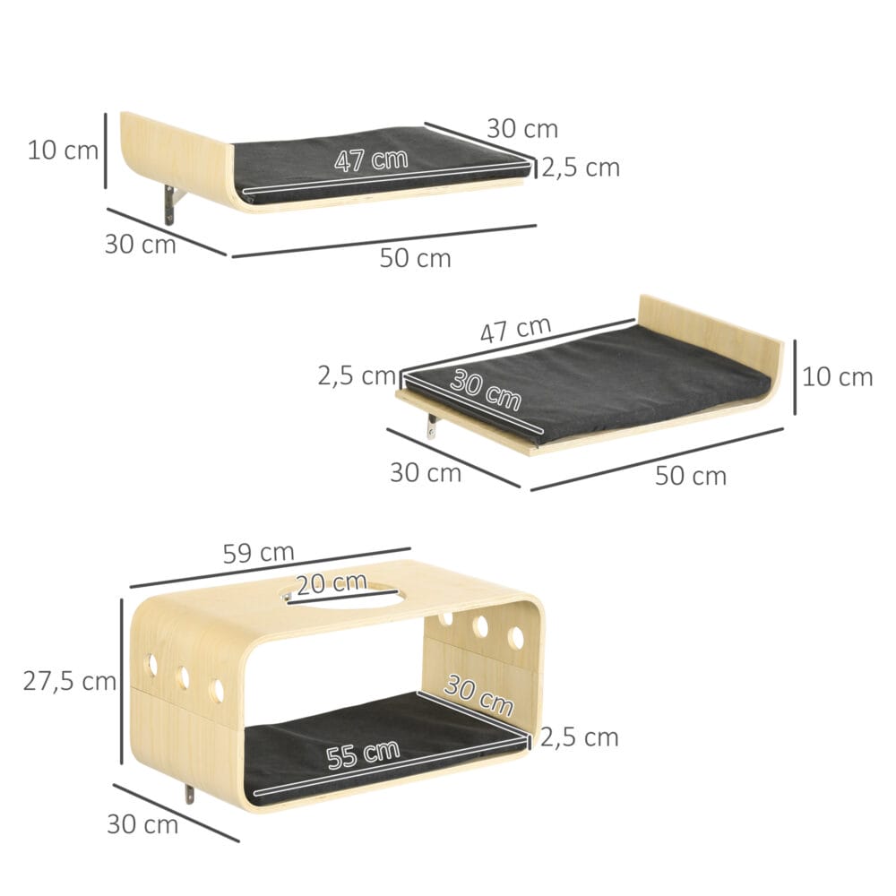Katzen Kletterwand 3er-Set Katzentreppen Katzenbett