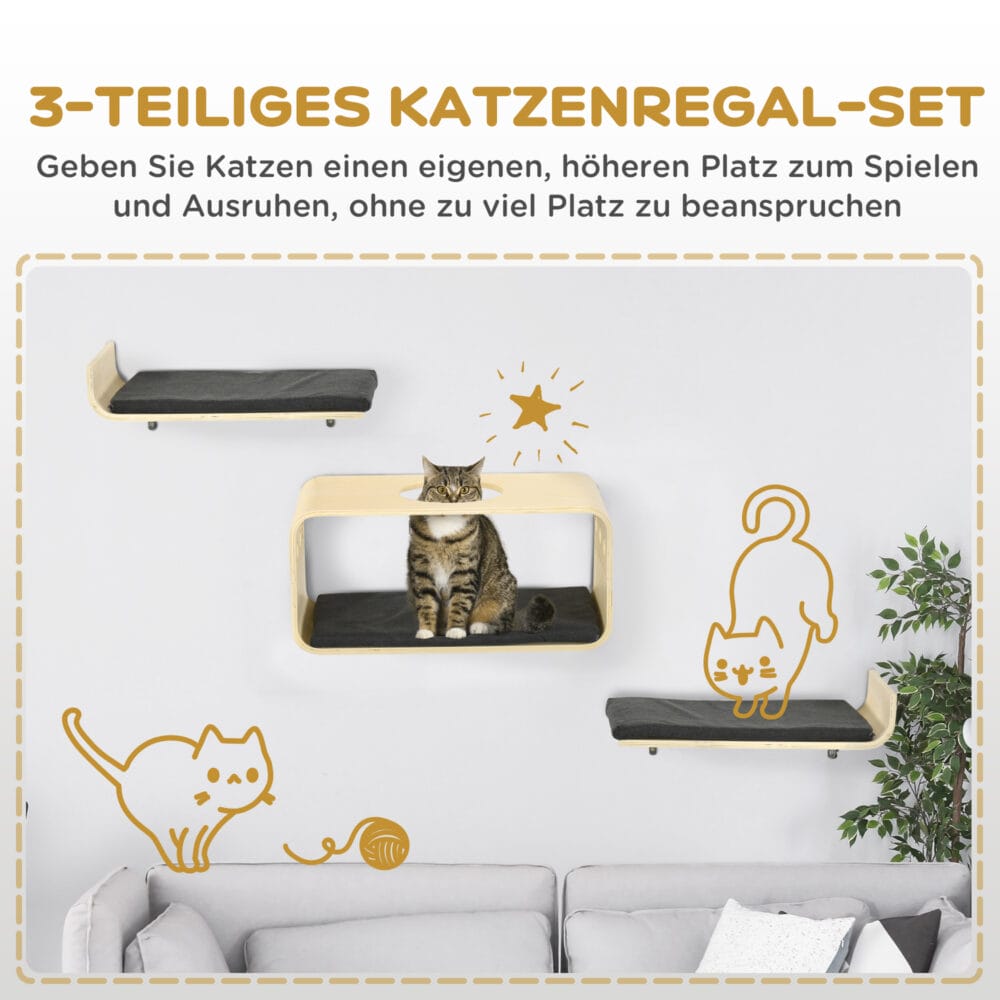Katzen Kletterwand 3er-Set Katzentreppen Katzenbett