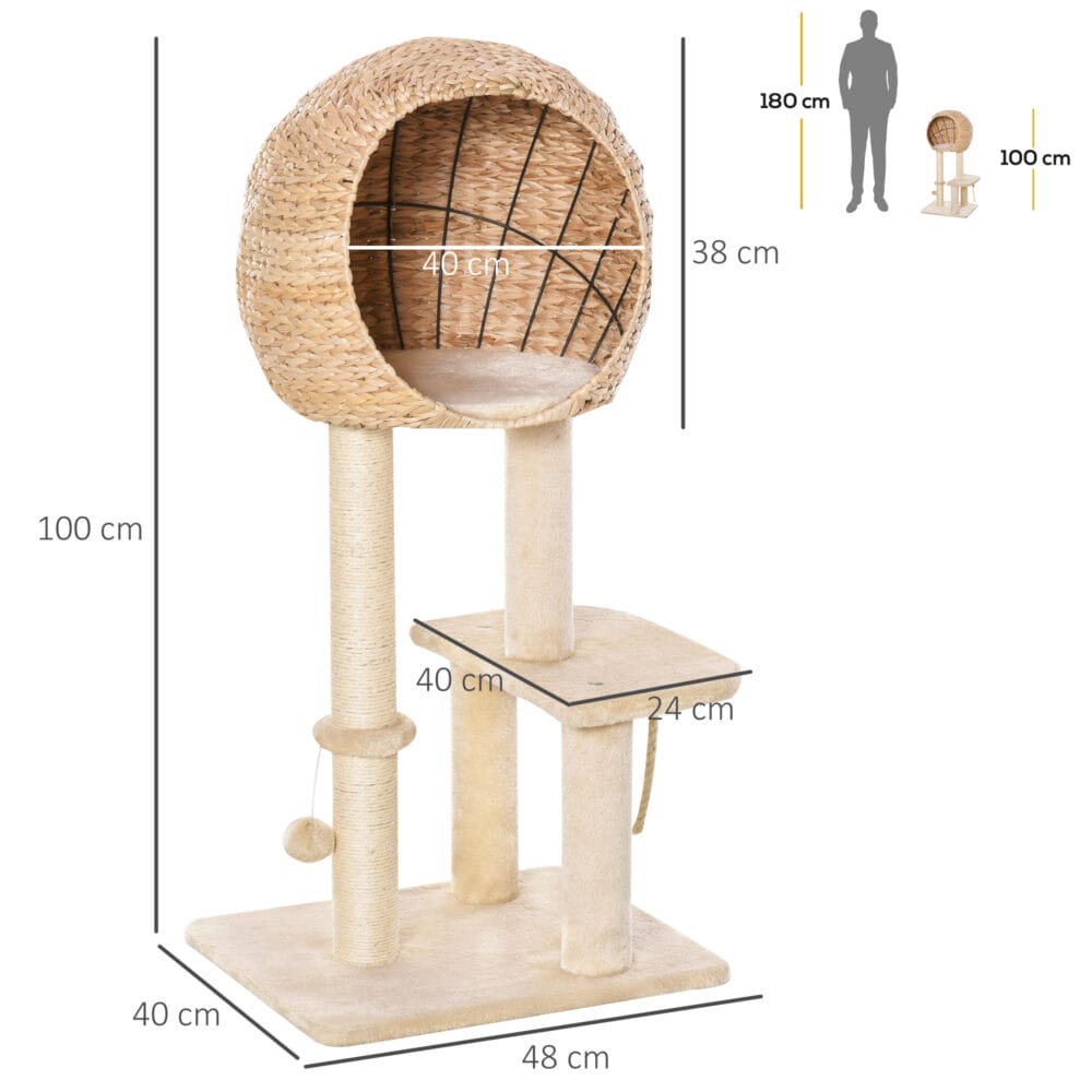 Katzenbaum Kratzbaum mit Katzenhöhle Höhe 100cm Beige