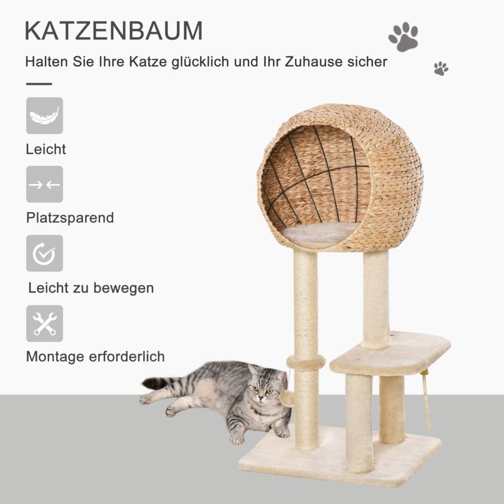 Katzenbaum Kratzbaum mit Katzenhöhle Höhe 100cm Beige