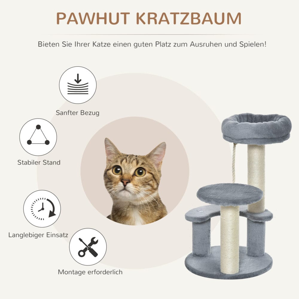 Katzenbaum mit Hängematte Sisalsäulen Grau Ø40xH65cm