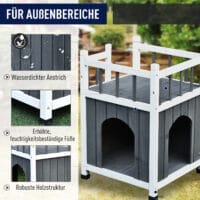 Katzenhaus Katzenhöhle mit Balkon In/Outdoor Katzenhütte 2-Etagen