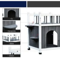 Katzenhaus Katzenhöhle mit Balkon In/Outdoor Katzenhütte 2-Etagen