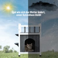 Katzenhaus Katzenhöhle mit Balkon In/Outdoor Katzenhütte 2-Etagen