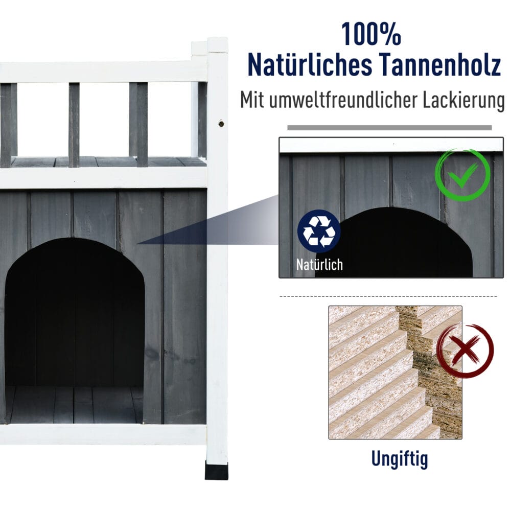 Katzenhaus Katzenhöhle mit Balkon In/Outdoor Katzenhütte 2-Etagen
