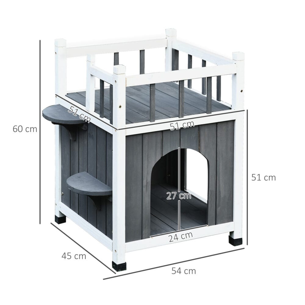 Katzenhaus Katzenhöhle mit Balkon In/Outdoor Katzenhütte 2-Etagen