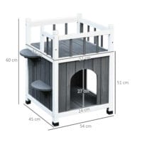 Katzenhaus Katzenhöhle mit Balkon In/Outdoor Katzenhütte 2-Etagen