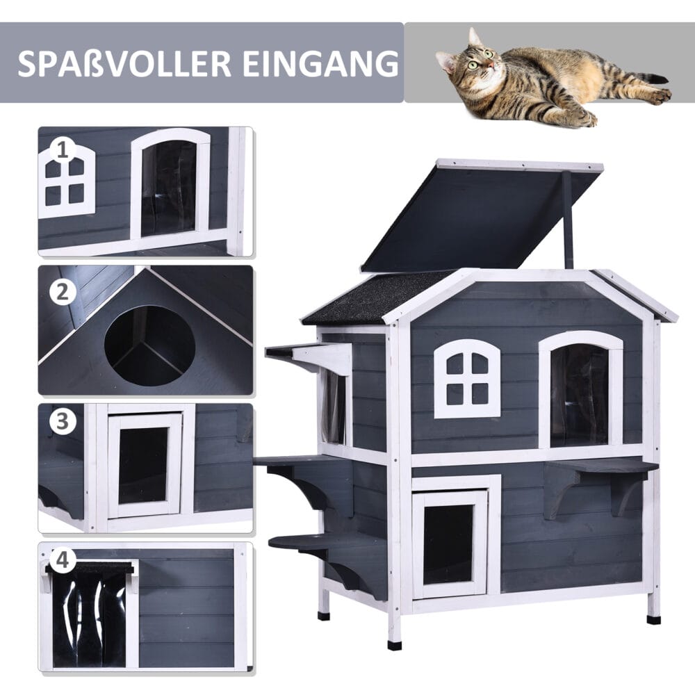 Katzenhaus Katzenvilla Outdoor Katzenhütte 2-Etagen