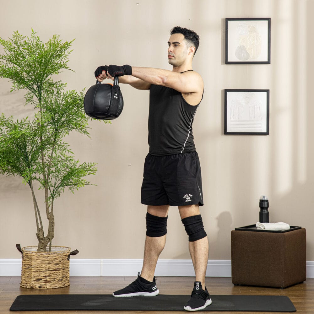 Kettlebell 12kg Kugelhantel, mit Stahlgriff Kunstledermantel